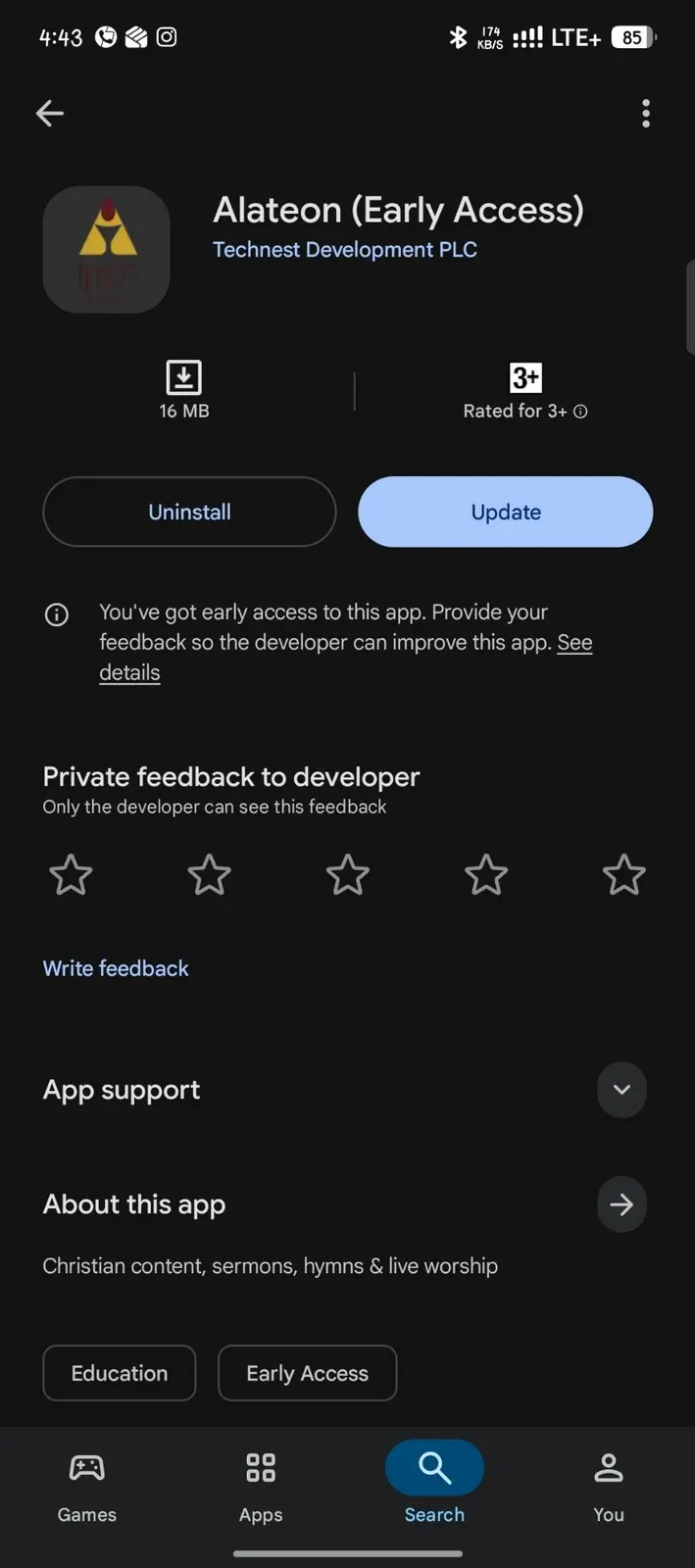 Alateon Early Access listing on Google Play