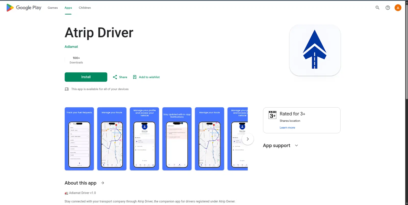 Atrip Driver route, fuel, profile, and notification features