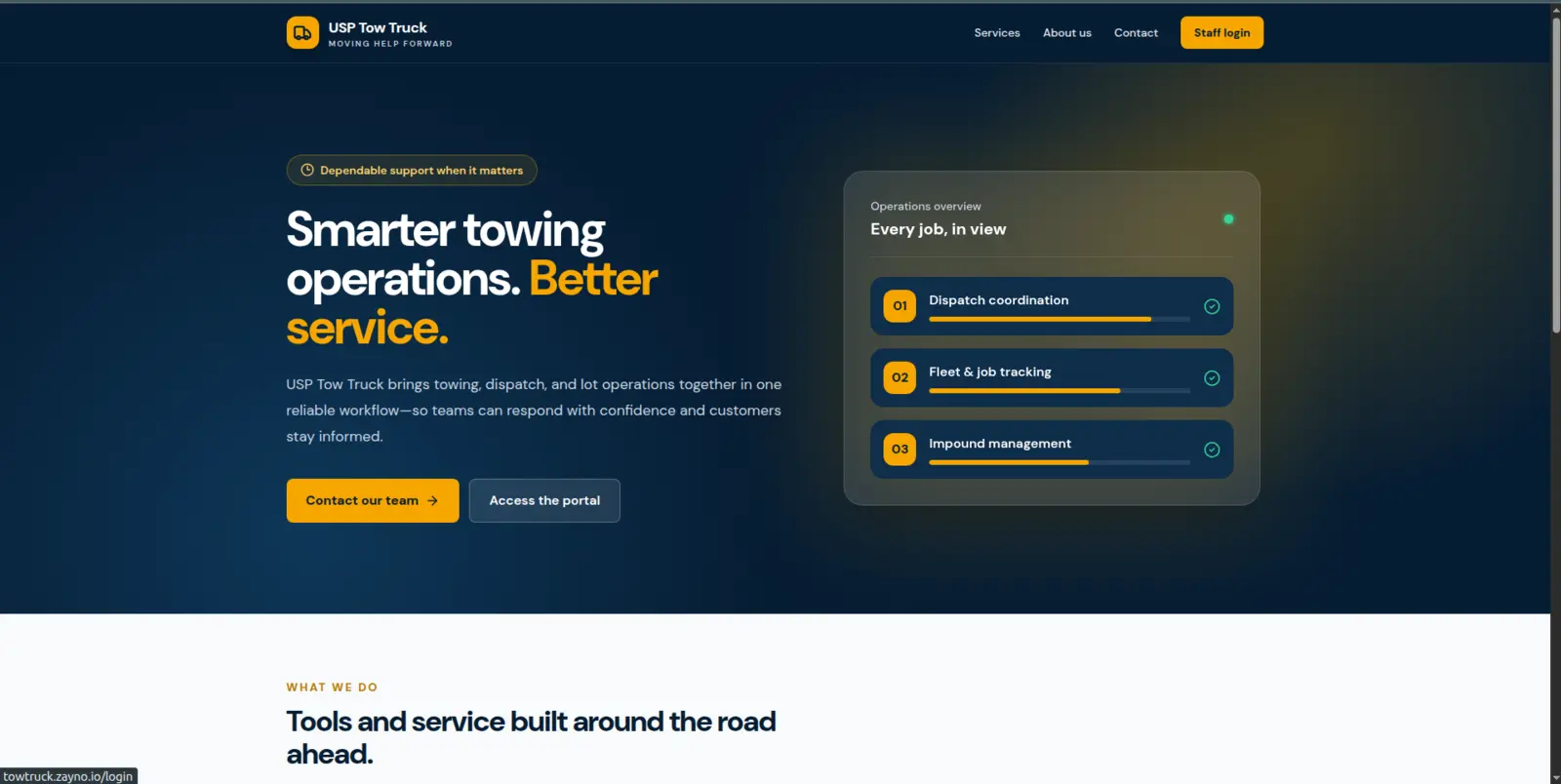 USP Tow Truck service and operations website